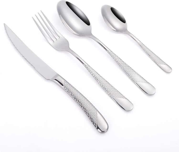 16 Piece Silverware Set,Stainless Steel Flatware Set Spoon and Fork Set for 4,Kitchen Utensil Cutlery Set Mirror Finish Dishwasher Safe Gift Package (gold)