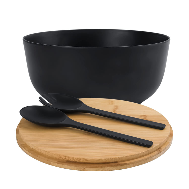 Bamboo Fiber Salad Bowl with Servers Set Large 9.8inches Nature Bamboo Mixing Bowl with Servers with Lid Spoon and Fork for Fruits