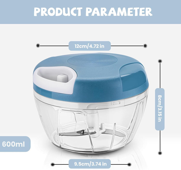 Manual Food Chopper: Hand Pull String Vegetable Chopper for Onion, Garlic, Pepper, Nuts, Tomato, etc.,500ml.
