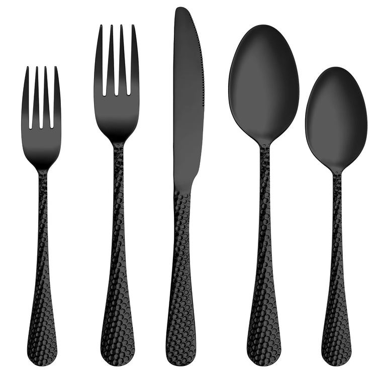 30 Pcs Black Hammered Silverware Set Service for 6 (30 Count)
