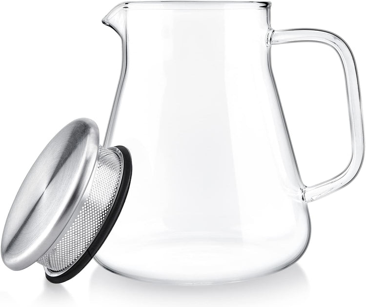 Teabloom One-Touch Tea Maker, 2-in-1 Teapot and Kettle with Stainless Steel Filter Lid for Loose Tea – Stain-free Borosilicate Glass Teapot (27 Oz) – Tea Connoisseur's Choice