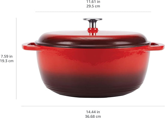 Amazon Basics Cast Iron Dutch Oven Pot with Lid, Enameled, Round, Dual Handles, Heavy-Duty, Large, 7.3-Quart, Red - Nestoria