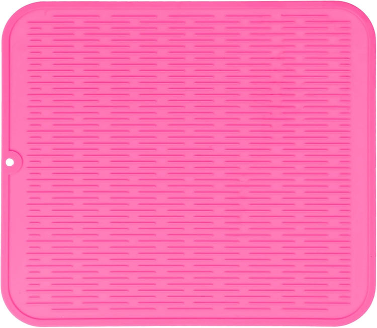 Silicone Dish Drying Mat for Multiple Usage,Easy clean,Eco-friendly,Heat-resistant Silicone Mat for Kitchen Counter or Sink,Refrigerator or Drawer Liner Rose XL 18 inches x 16 inches