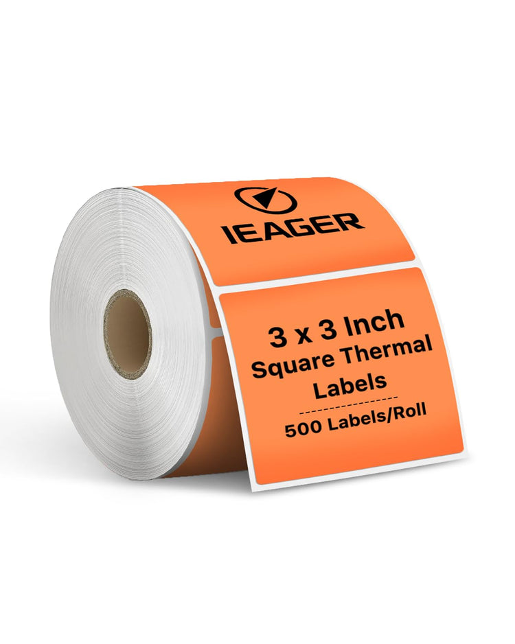 Orange 3" x 3" Square Thermal Label Stickers