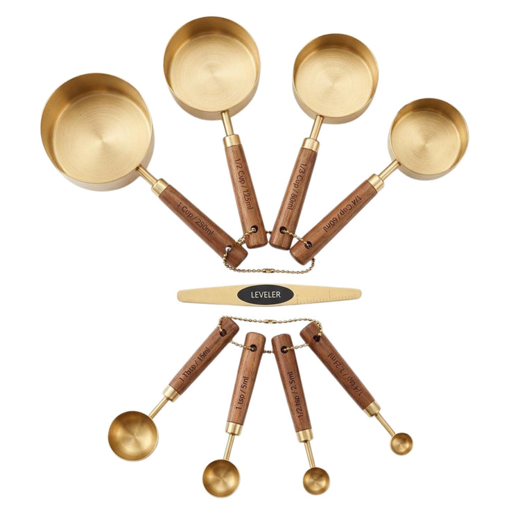 Gold Measuring Cups and Spoons Set with Leveler