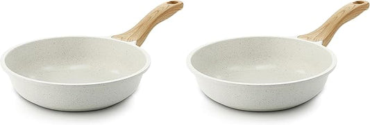 SENSARTE Nonstick Ceramic Frying Pan Skillet, 8-Inch Omelet Pan, Healthy Non Toxic Chef Pan, Induction Compatible Egg Pan with Heat Resistant Handle, PFAS-Free, White (Pack of 2)