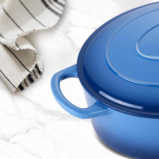 5QT Oval Dutch Oven Pot with Lid, Leonyo 5 Quart Enameled Oval Cast Iron Dutch Oven for Sourdough Bread Breaking, Heavy Duty Cookware for Braising, Stews, Roasting, Blue - Nestoria