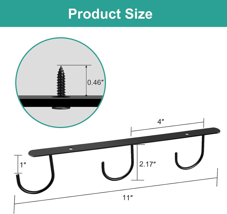 3 Pack Mug Hooks Under Cabinet, Hanging Coffee Mug Holder for Kitchen Cabinet/Shelf, Coffee Mug Organizer with 9 Hooks, for Mugs, Cups, Kitchen Utensils Display, Black
