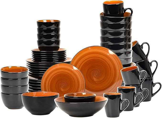 Stoneware Sonoma Dinnerware Set, Black + Speckled Spin Wash (56pc Set, Spice)