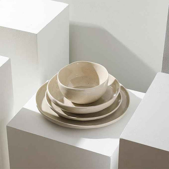 Stone Lain Mirella 4-Piece Pasta Bowl Set Stoneware, Microwave and Dishwasher safe, Beige