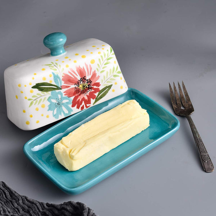Butter Dish Ceramic Butter Dish with Lid Butter Keeper Butter Dish with Lid for Countertop Flower Butter Crock