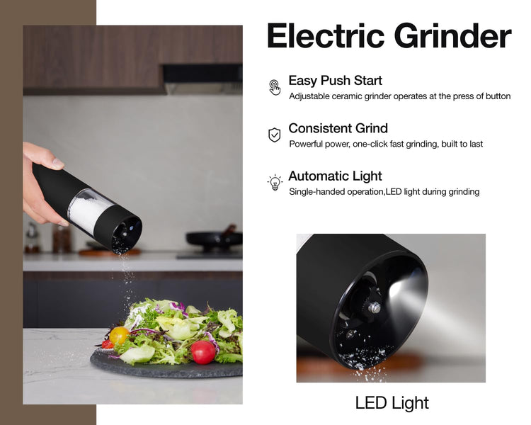 Black Stainless Steel Electric Salt and Pepper Grinder Set with Dust Cover
