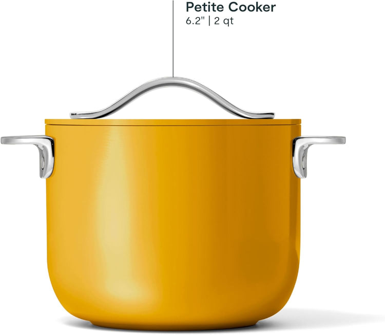 Caraway Petite Cooker - 2 Qt Ceramic Coated Pot - Free From Forever Chemicals - Perfect for Rice, Grains, or Sauces - Marigold - Nestoria