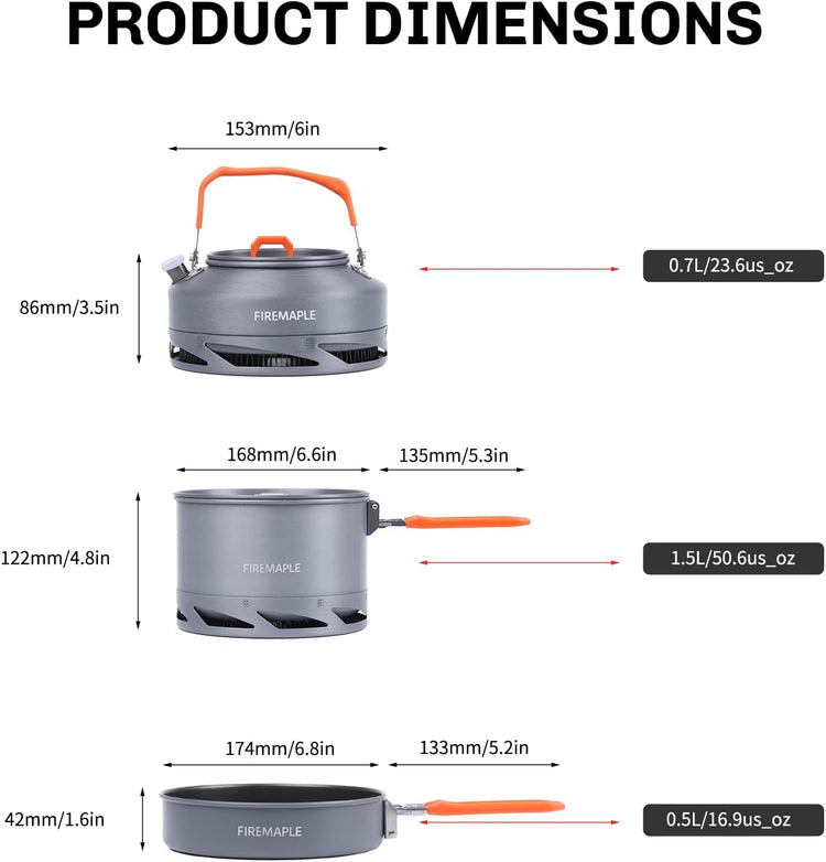 Fire-Maple Feast 4 Piece Camping Cookware Cookware Cookware Kit Outdoor Cookware Set with Pots, Kettle, Saucepans and Spatula for Hiking Fishing Picnic