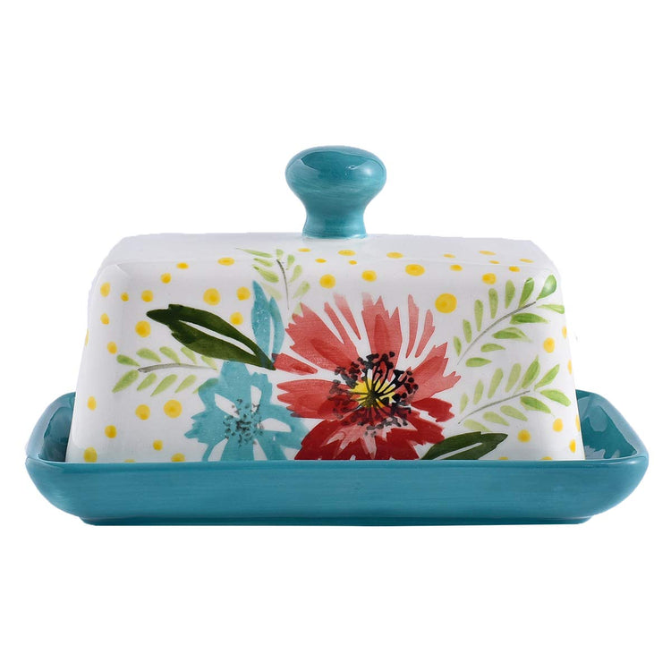 Butter Dish Ceramic Butter Dish with Lid Butter Keeper Butter Dish with Lid for Countertop Flower Butter Crock
