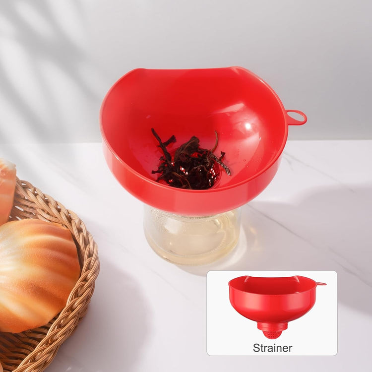 Pisol Wide Mouth Funnels for Kitchen Use, Versatile Food Grade Funnels for Filling Bottles, Plastic Cooking Funnel Set with Strainer, Large Long Neck Funnel for Canning, Mason Jar, Shampoo, Liquids