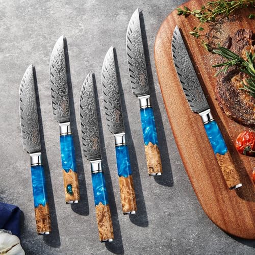 SENKEN Damascus Steak Knife Set (6 Count)