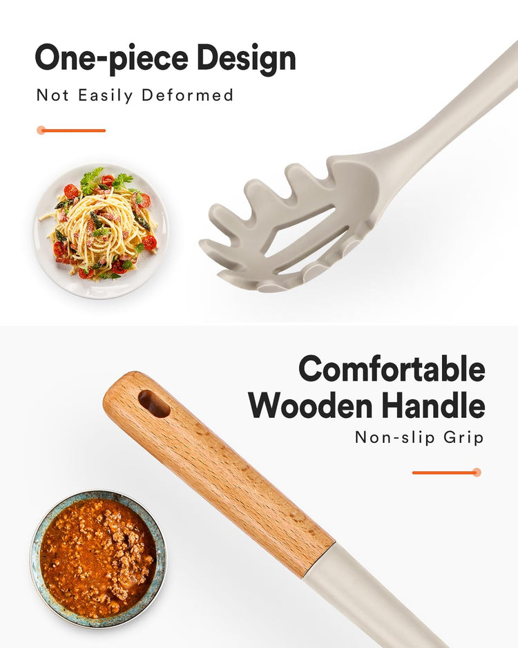 Silicone Pasta Fork and Cooking Spoon Set