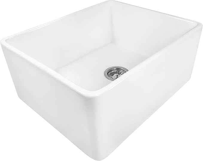 Ruvati 23 x 18 inch Fireclay Farmhouse Apron-Front Kitchen Laundry Sink Single Bowl - White - RVL2468WH
