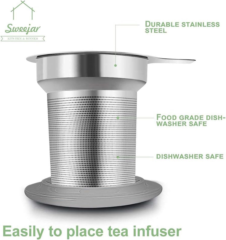 Sweejar Porcelain Tea Infuser Cup with Lid, 16 oz Tea Cup with Strainers for Loose Leaf Tea, Microwave and Dishwasher Safe Coffee Mug, Tea Steeping Mug for Tea Drinkers,Christmas Gift (Pink)