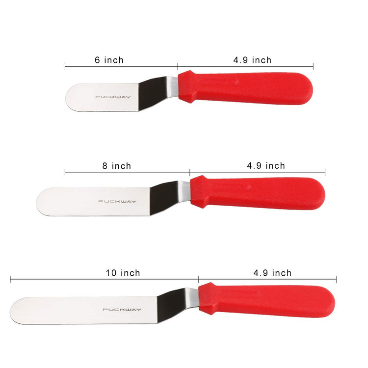Offset Spatula set of 3 Red 6 8 & 10 Inch Cake Frosting Angled Icing Spatula for Decorating (3 Count)