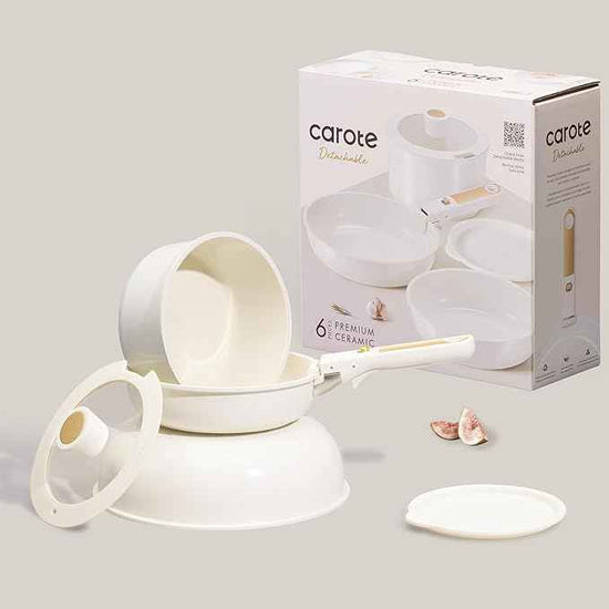 CAROTE 6pcs Pots and Pans Set Non Stick, Cookware Sets, Kitchen Set, Oven/Fridge Safe, Space Saving Pots Set, Nonstick Cooking Set with Versatile Detachable Handle, Induction RV Set