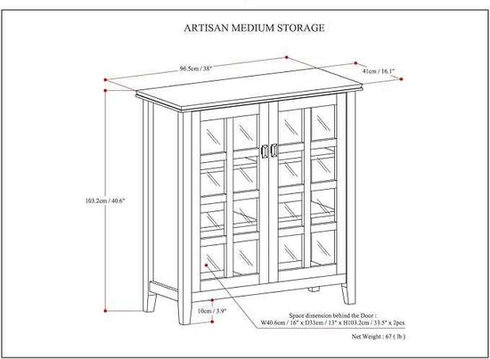 SIMPLIHOME Artisan SOLID WOOD 38 Inch Wide Transitional Medium Storage Cabinet in Russet Brown, For the Living Room, Entryway and Family Room