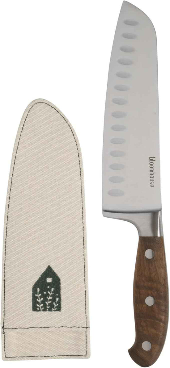 Bloomhouse 7 Inch German Steel Santoku Knife W/Walnut Wood Forged Handle