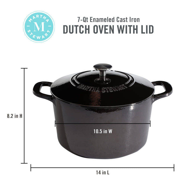 Gatwick 7 Quart Enamel Cast Iron Dutch Oven Pot with Lid