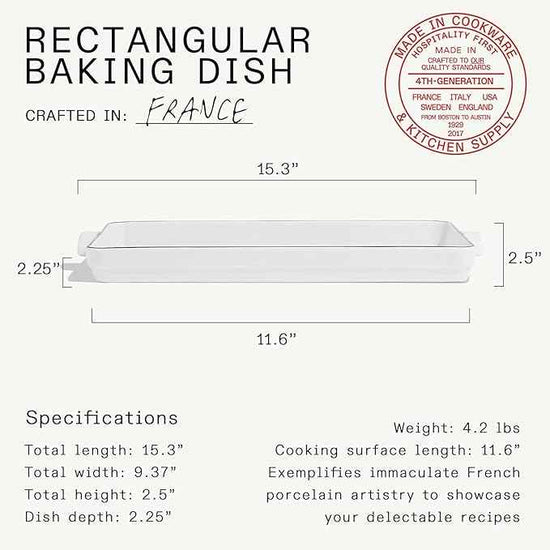 Made In Cookware | Rectangular Baking Dish | Navy Rim | Hand Crafted Porcelain | Professional Bakeware | Made in France