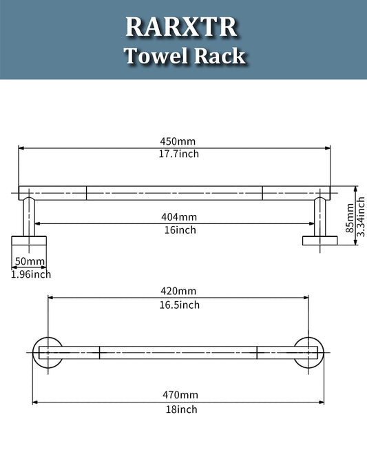 18 Inches Matte Black Towel Bar for Bathroom Kitchen Hand Towel Holder Dish Cloths Hanger SUS304 Stainless Steel RUSTPROOF Wall Mount