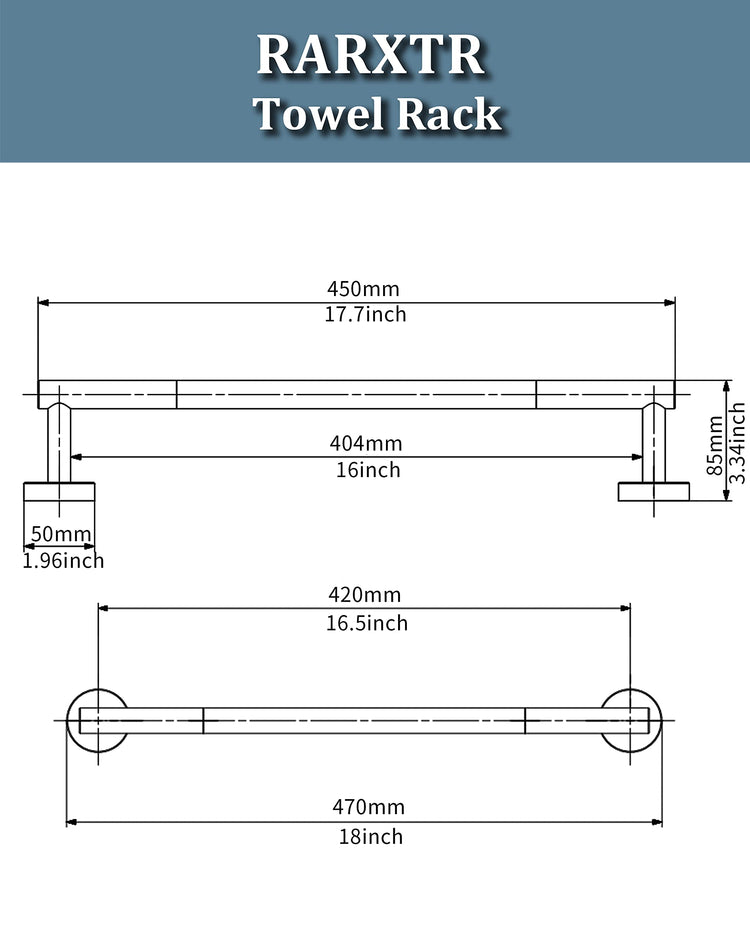 18 Inches Matte Black Towel Bar for Bathroom Kitchen Hand Towel Holder Dish Cloths Hanger SUS304 Stainless Steel RUSTPROOF Wall Mount