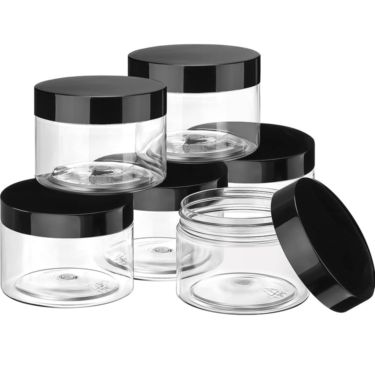 6 Pack 4 OZ Plastic Jars Containers with Lids (6 Count)