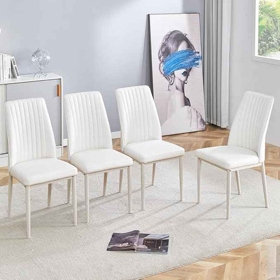 Modern Dining Chairs Set - 4 PU Leather Armless Chairs with Metal Legs for Dinner Room, Office, Waiting Room (Set of 4, All-White)