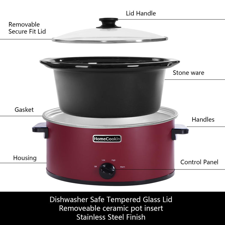 6 Quart Slow Cooker Oval Manual Pot Food Warmer with 3 Cooking Settings