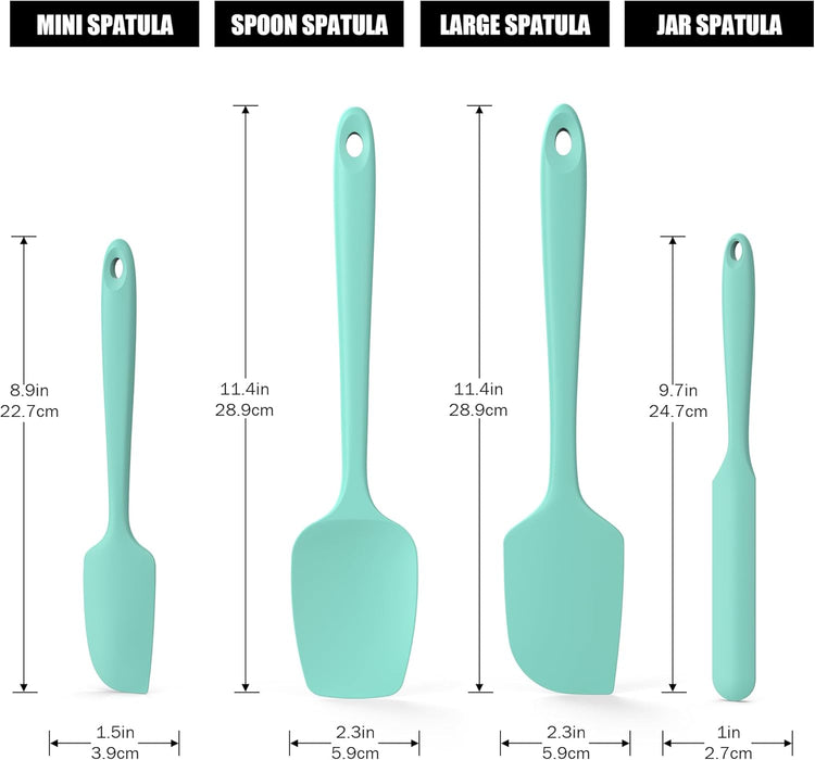 4-Piece Silicone Spatula Scrapers: Doosu 600°F Heat Resistant Food Grade Kitchen BPA Free Rubber Baking Cooking Tool Nonstick Utensil Set for Mixing, Scraping, Folding, Stirring, Serving (Aqua Sky)