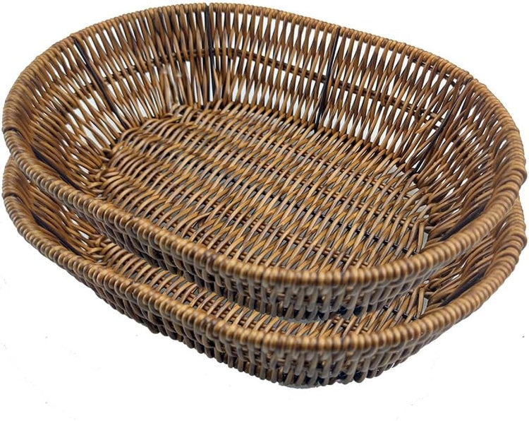 Fruit Baskets Wicker Bread Basket, Woven Tabletop Food Fruit Vegetables Serving, Restaurant Serving Basket,Shape (Elliptical shape)