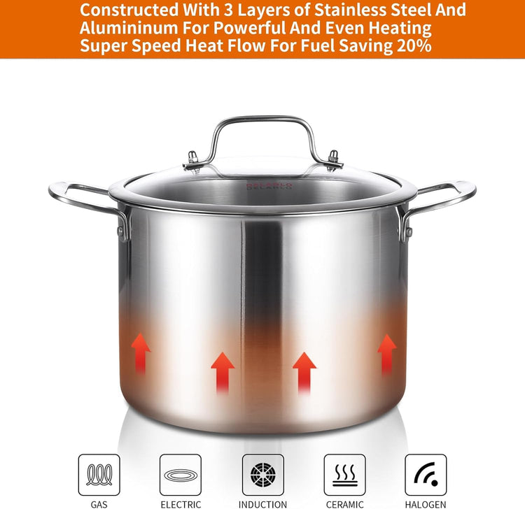 Tri ply Stainless Steel 12 Quart Heavy Duty Induction Stock Pot