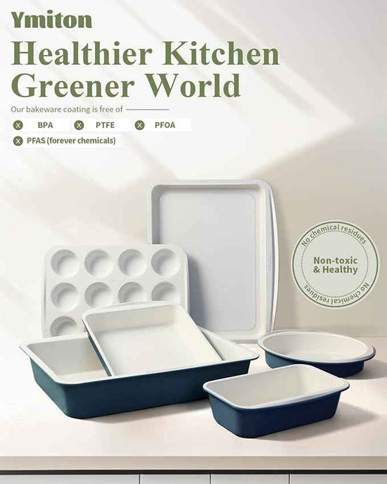 Ceramic Nonstick Baking Pans Set, Non Toxic 30 PCS Stackable Bakeware Sets, 550°F Oven Safe Baking Sheet & Pans, Warp-Free, Dishwasher Safe, PTFE/PFOA/PFOS-Free (Blue)