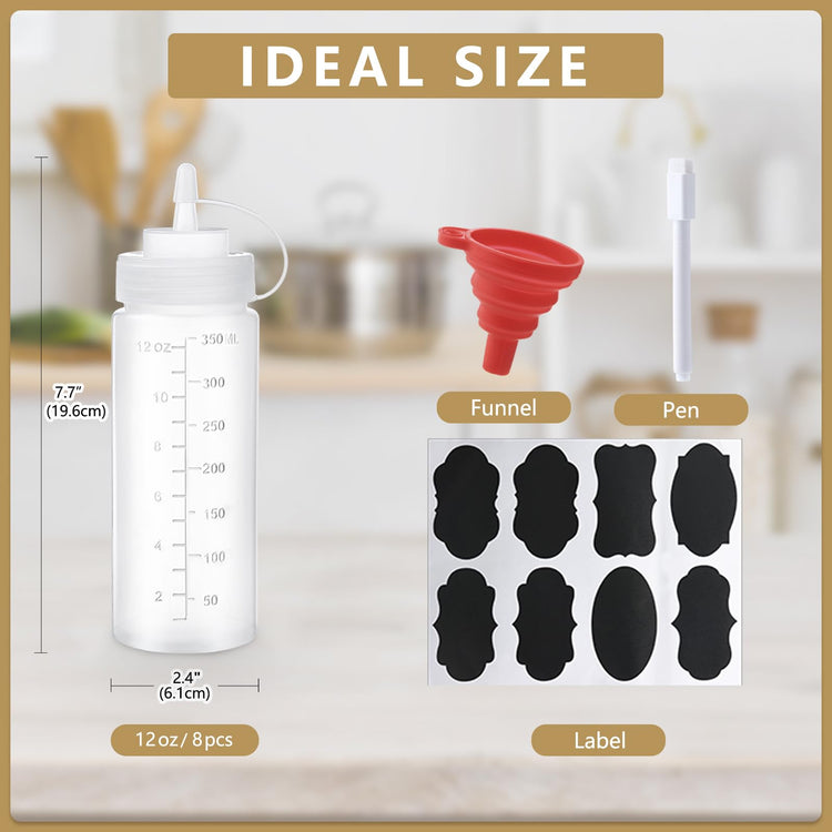 8 Pack 12 oz Plastic Squeeze Condiment Bottles with Cap Lids (8 Count)