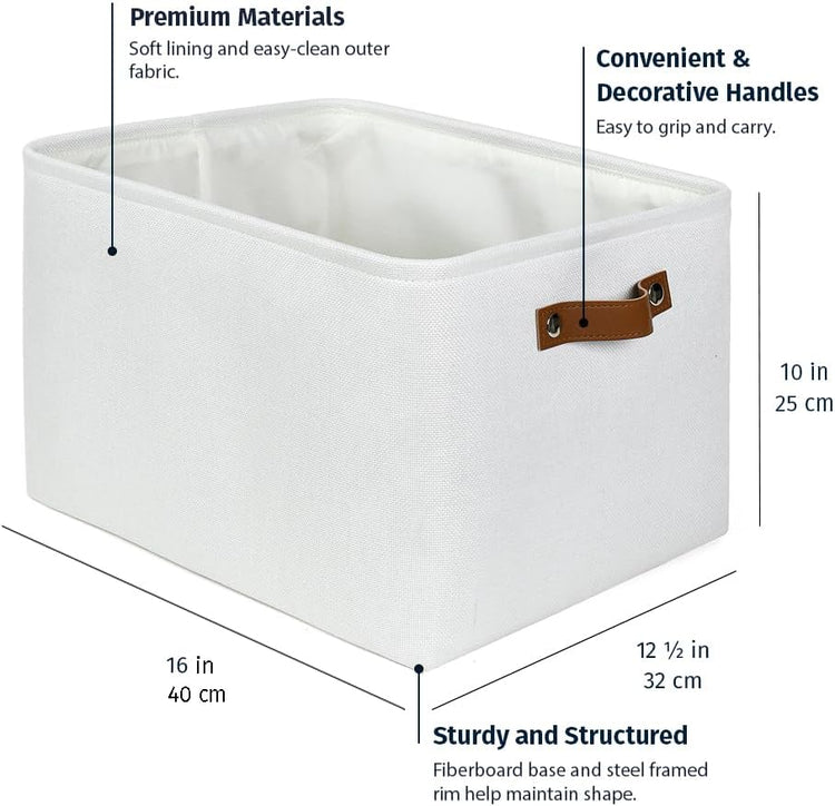 OrganiHaus Extra Large Fabric Storage Bins for Shelves 16x13in, Closet Storage Baskets for Shelf Organizing, Canvas Rectangle Bins for Organization, Linnen Baskets for Organizing - Off-White