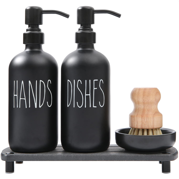 Matte Black Soap Dispenser Set Comes with Stainless Steel Pumps
