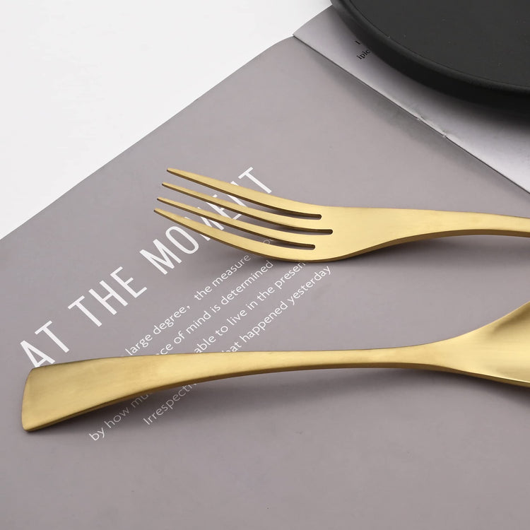 Luxury 18 10 Stainless Steel Matte Champagne gold Cutlery Flatware Set