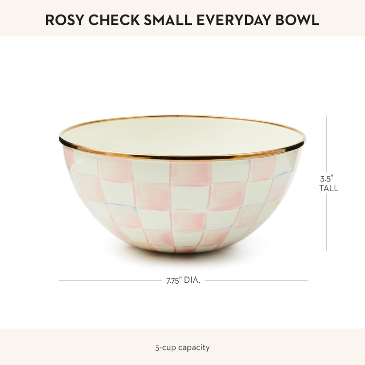 MACKENZIE-CHILDS Enamel Everyday Bowl, Serving Bowl for Entertaining, Small, Pink-and-White Rosy Check, Set of 1