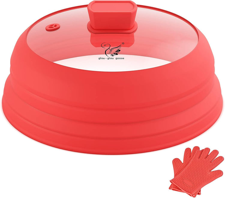 Microwave Splatter Cover Glass with Collapsible Silicone for Food Cover Plate Cover 10.8 inch with Anti