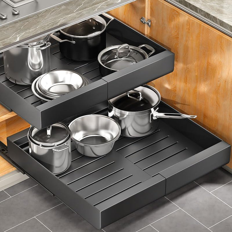 Pull out Cabinet Organizer (Black / 21"D×14"-24"W(2 Pack))