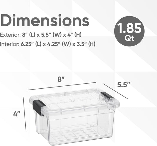 Superio Clear Storage Boxes with Lids, 2 Quart Plastic Container Bins for Organizing, Stackable Crates, BPA Free, Non Toxic, Odor Free, Organizers for Home, Office and Dorm, 4 Pack