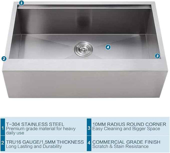 33 Inch Farmhouse Sink Workstation -VOKIM 33X22 inch Farm sink Stainless Steel 16 Gauge Ledge Workstation Flat Apron-front Single Bowl Farm Kitchen Sink