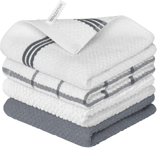 Artoid Mode Ring Spun Cotton Grey Dishcloth Kitchen Towels, 12x12 Inch Ultra Soft Absorbent Quick Drying Household Cleaning Kitchen Rags Set of 4 - Nestoria