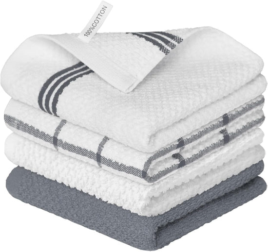 Artoid Mode Ring Spun Cotton Grey Dishcloth Kitchen Towels, 12x12 Inch Ultra Soft Absorbent Quick Drying Household Cleaning Kitchen Rags Set of 4 - Nestoria